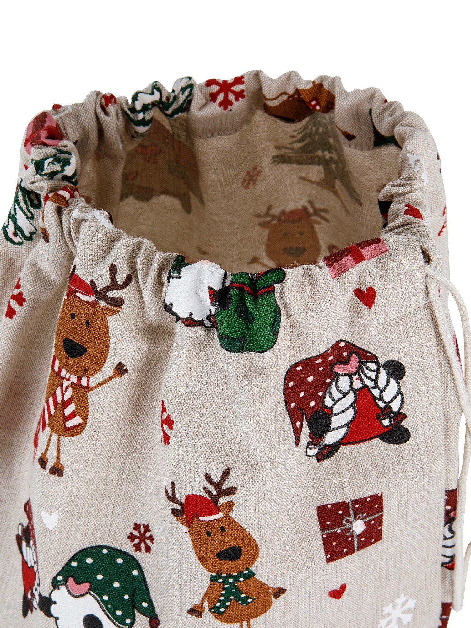 Sacco portatutto panama di cotone stampa natalizia, Beige, large image number 1