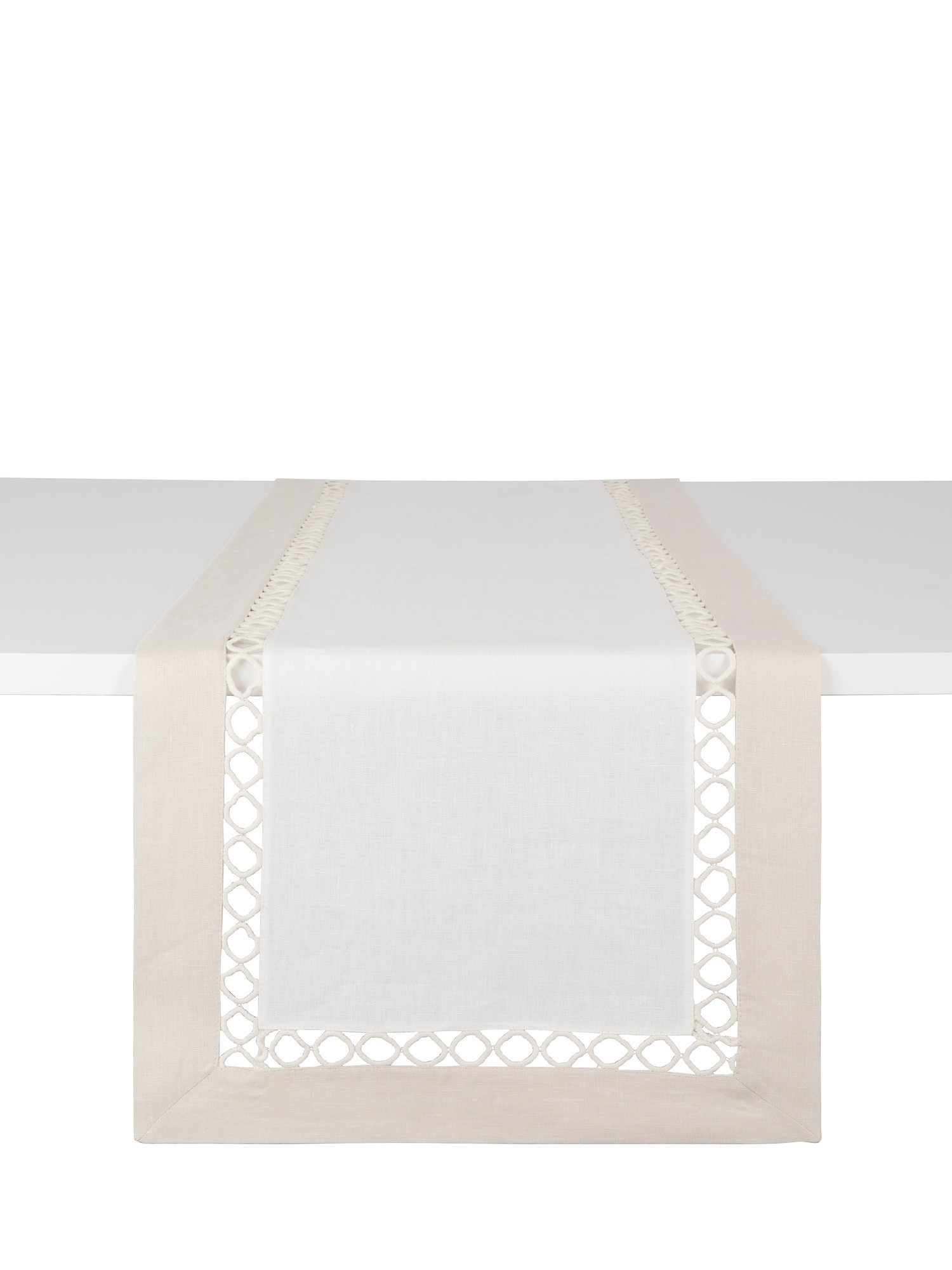 Pure linen table runner with cotton edge, White, large image number 0