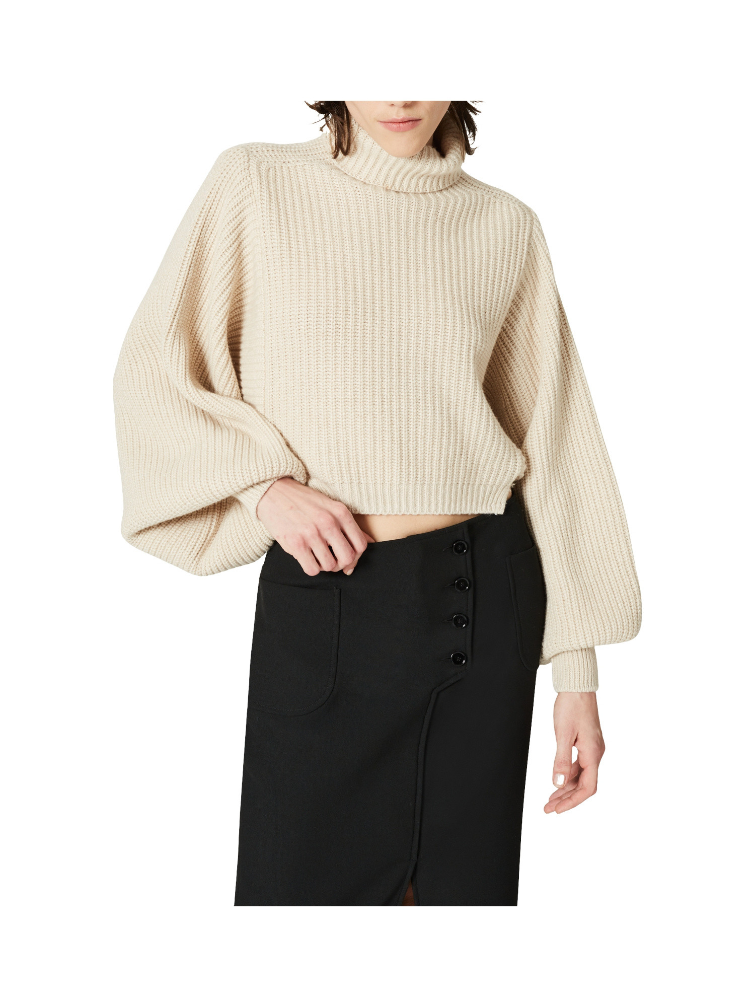Oversized cropped sweater in ribbed wool blend, Beige, large image number 8