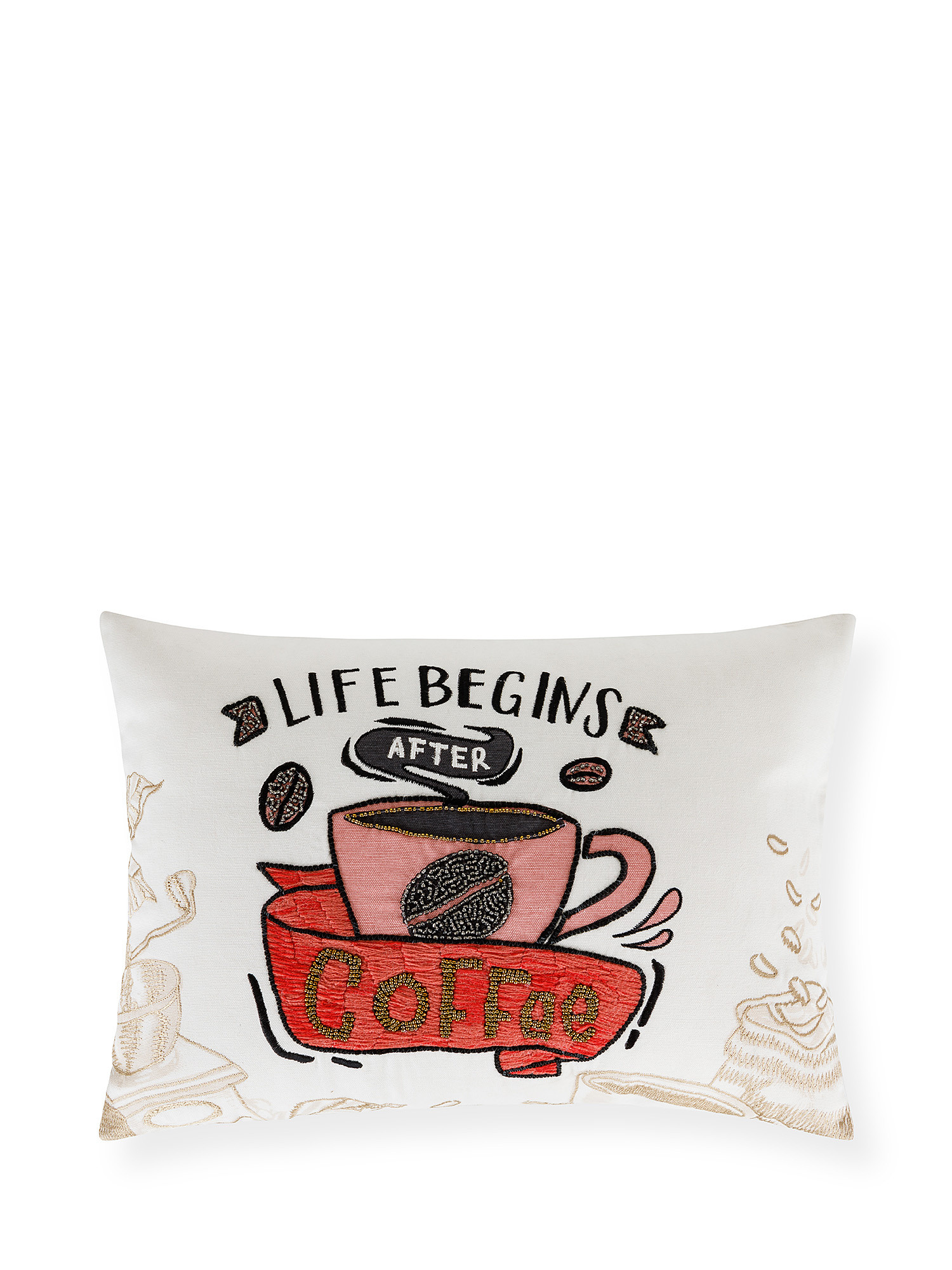 Cushion with coffee embroidery 35x55cm, Multicolor, large image number 0