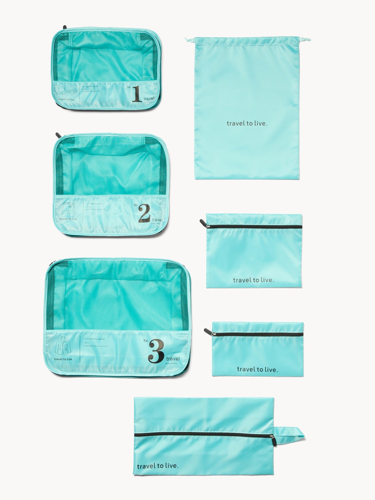 Set of 7 travel pouches - Introductory price, Light Blue, large image number 1