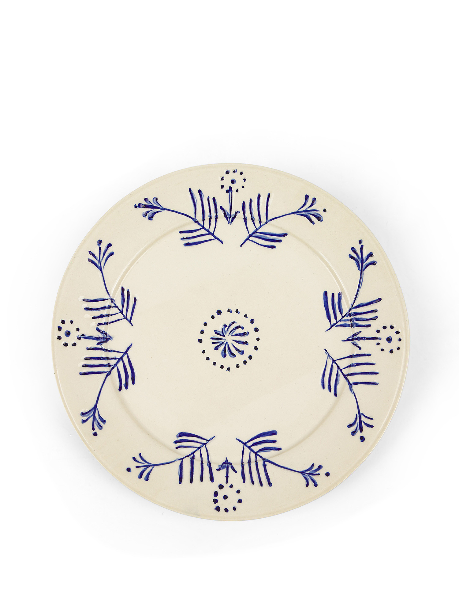 Piatto piano ceramica motivo fiori, Blu, large image number 0