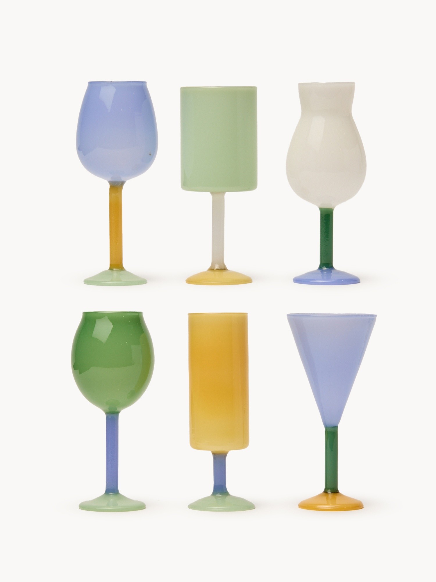 Set of 6 multicolored borosilicate glass goblets, Multicolor, large image number 0