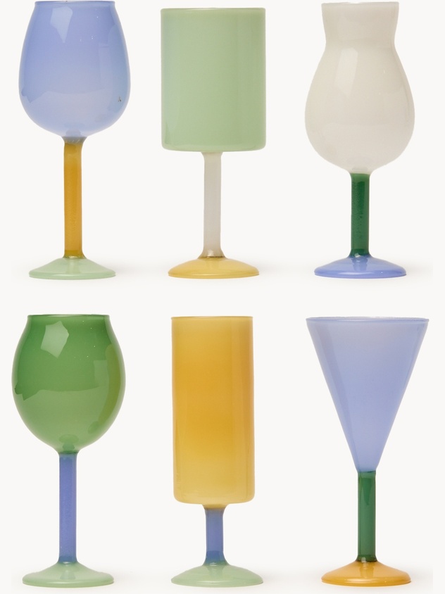 Set of 6 multicolored borosilicate glass goblets
