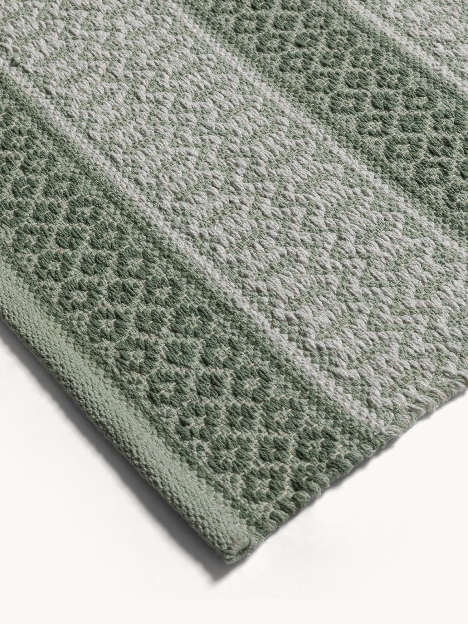 Geometric cotton kitchen rug, Sage Green, large image number 1