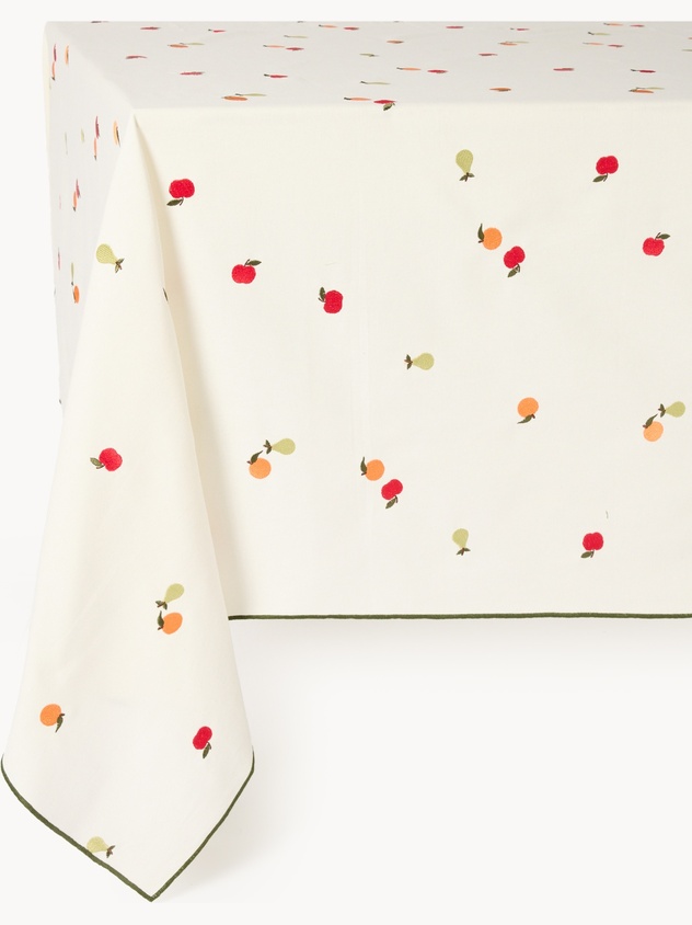 Cotton tablecloth with fruit embroidery