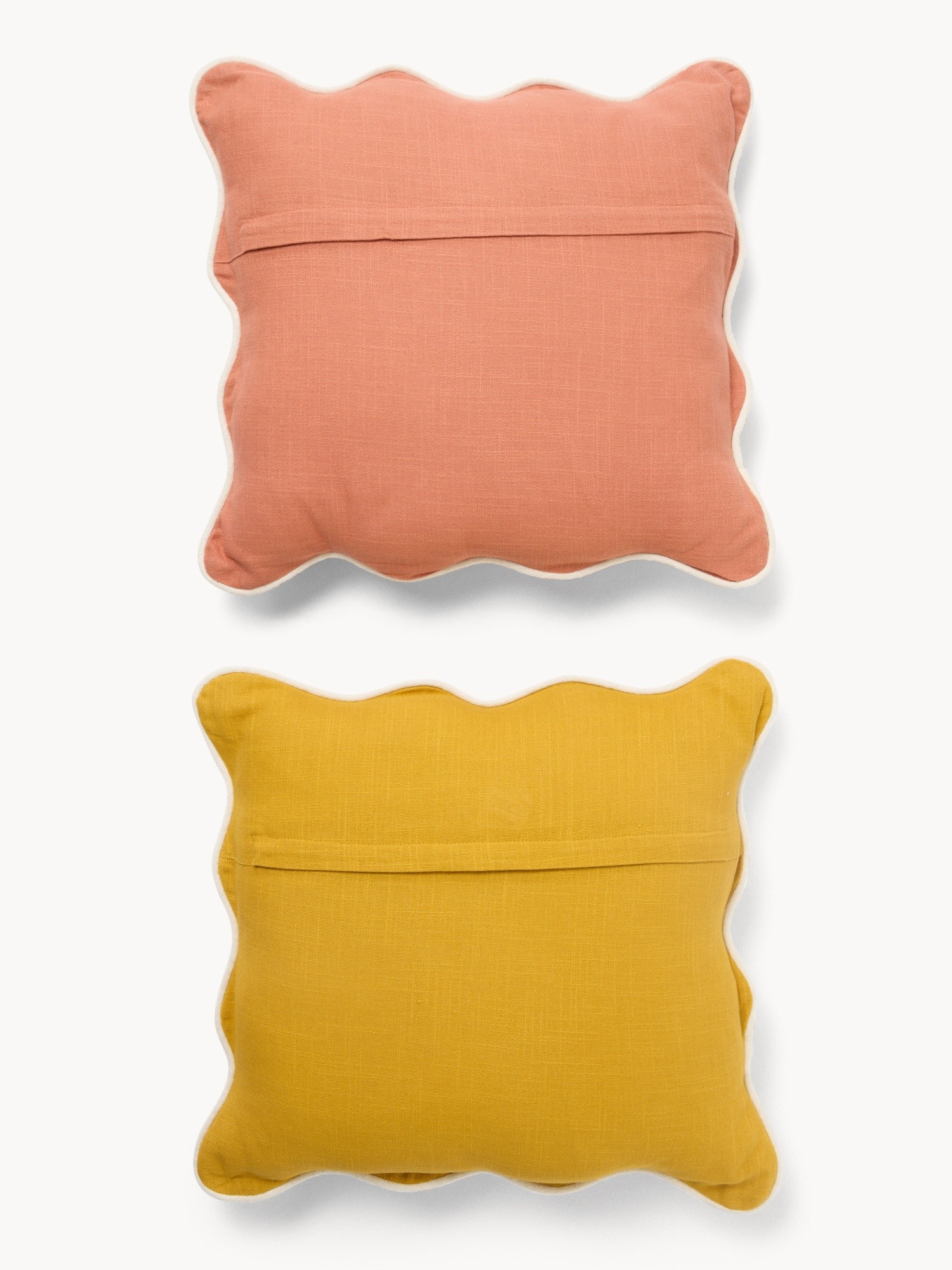 Set of 2 cotton cushions with scalloped edges and overlock,45x45cm - Introductory price, Ocra Yellow, large image number 1