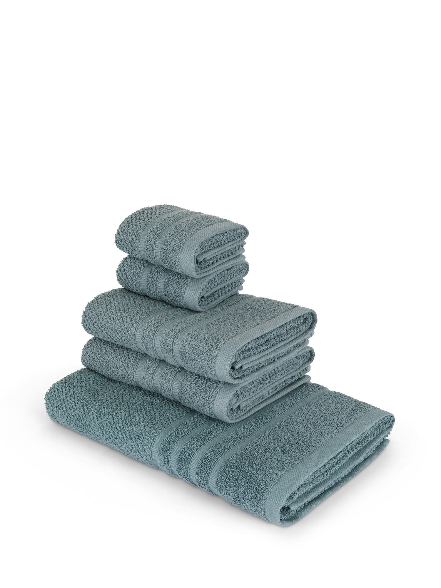 Set 5 asciugamani in spugna di cotone, Blu, large image number 0