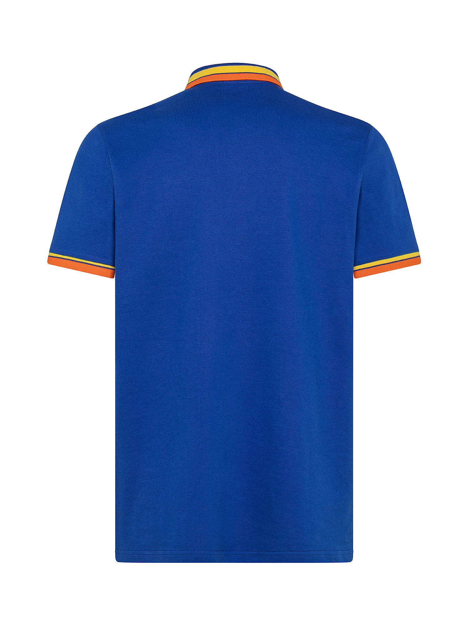Stretch cotton polo shirt with contrasting stripes, Blue Cornflower, large image number 1