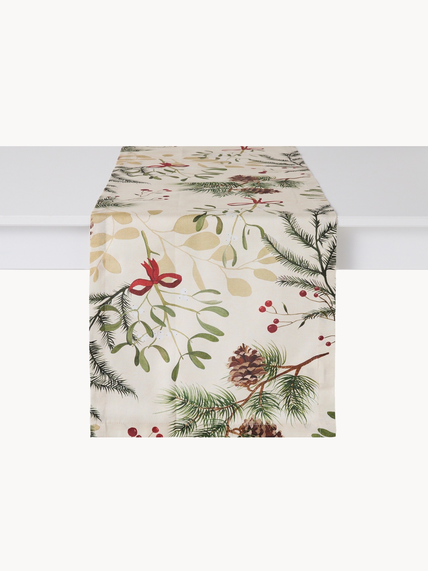 Runner in panama di puro cotone stampa pigne, Beige/Marrone, large image number 1