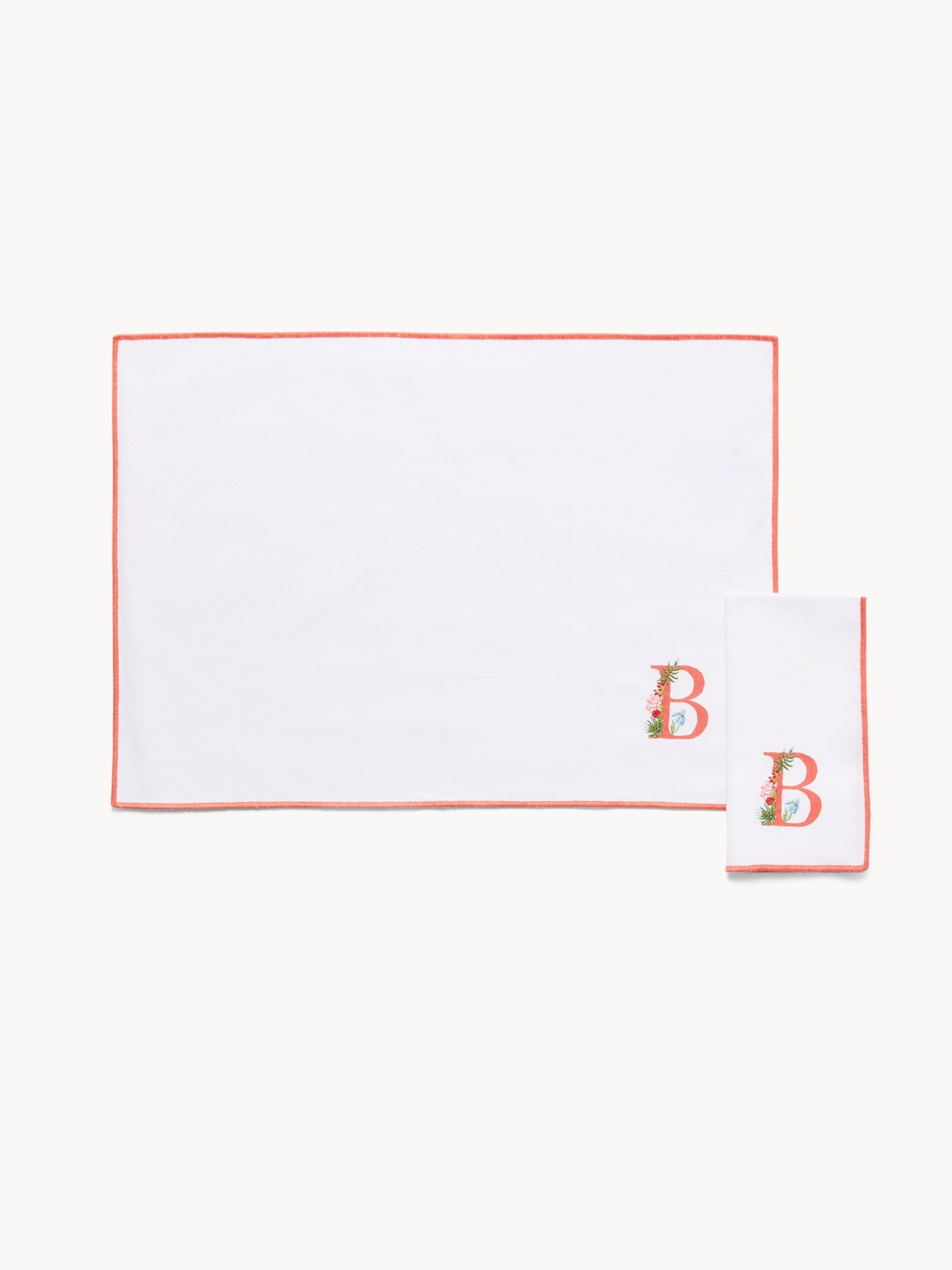 Pure cotton napkin and placemat set with initial B, White 1, large image number 0