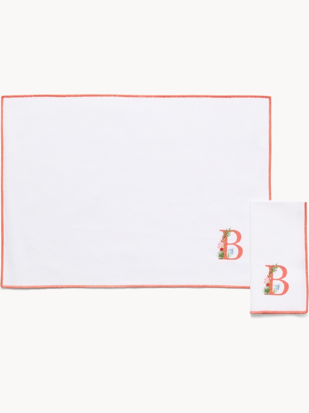 Pure cotton napkin and placemat set with initial B