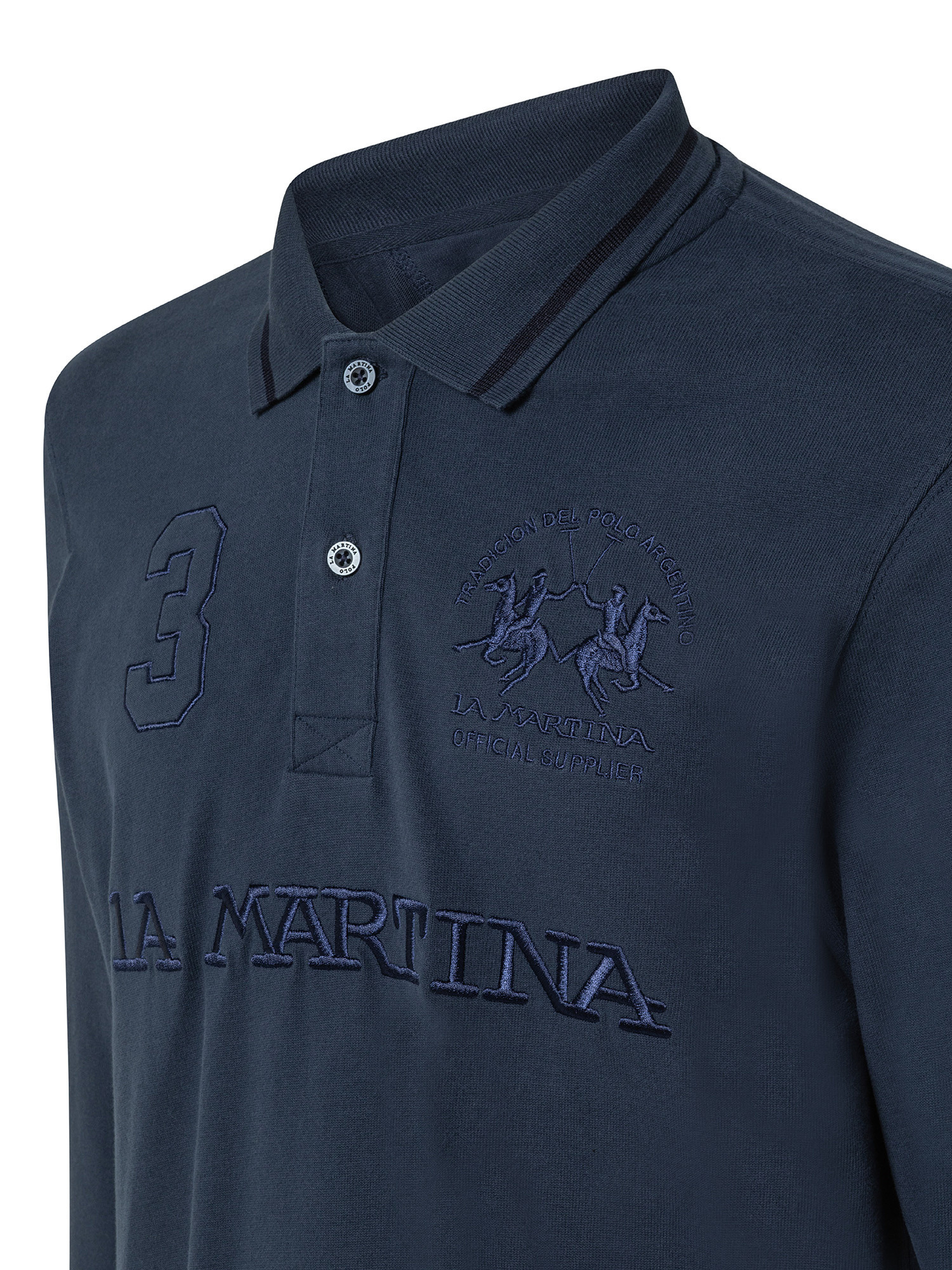 Regular fit long-sleeved polo shirt in pure cotton, Dark Blue, large image number 2