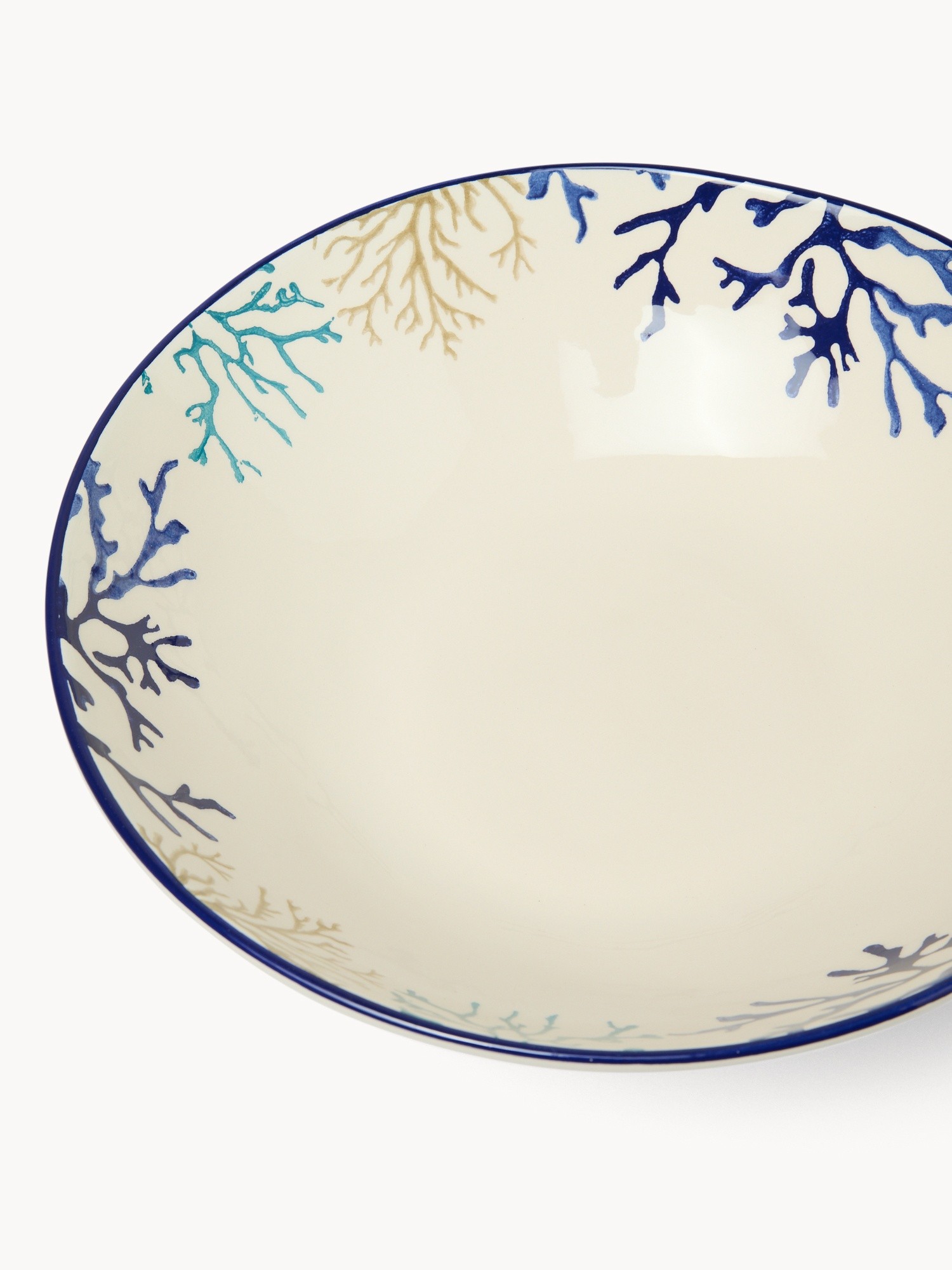 Insalatiera in ceramica decoro coralli, Bianco/Azzurro, large image number 1