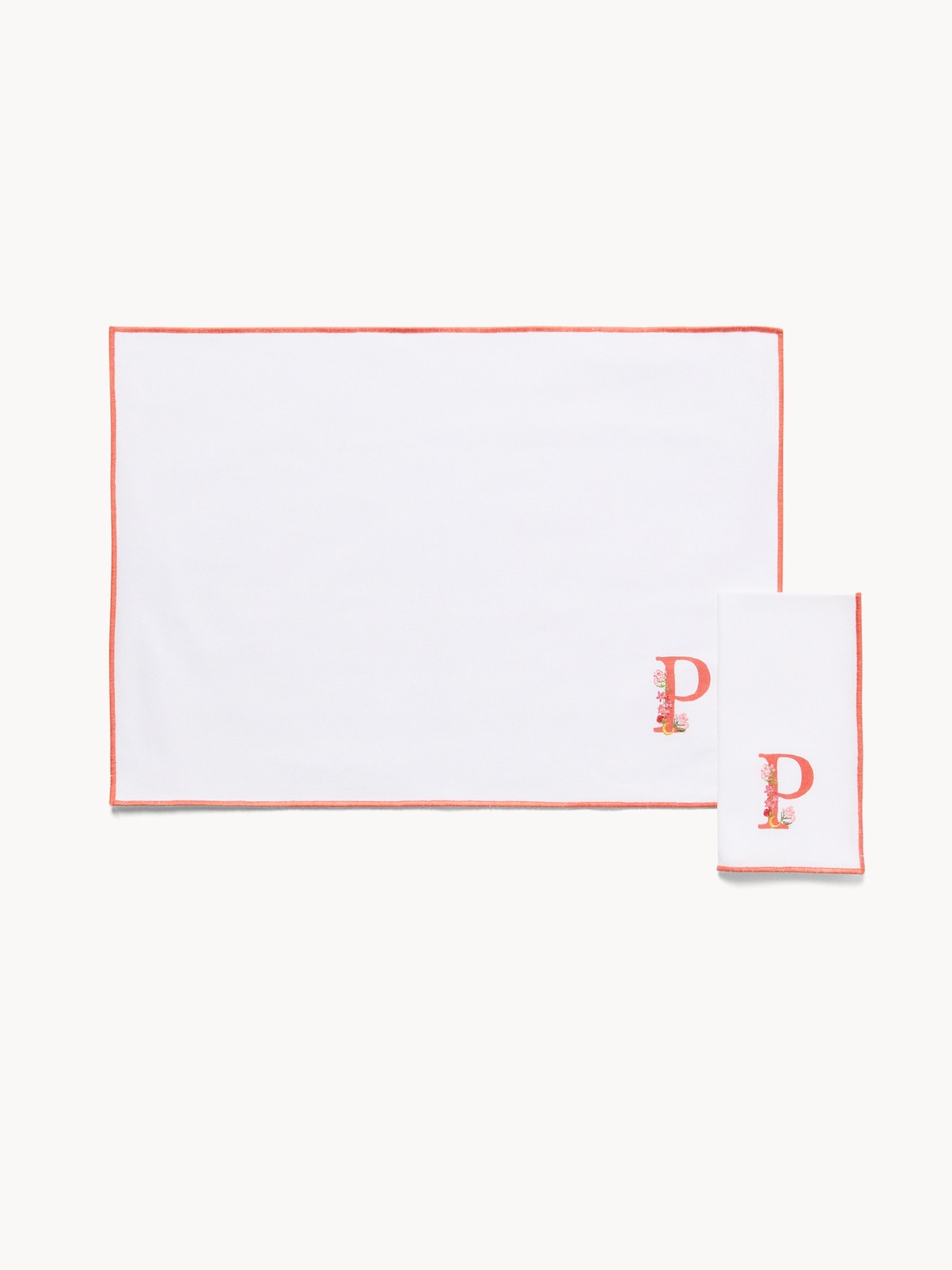 Pure cotton napkin and placemat set with initial P, White 1, large image number 0