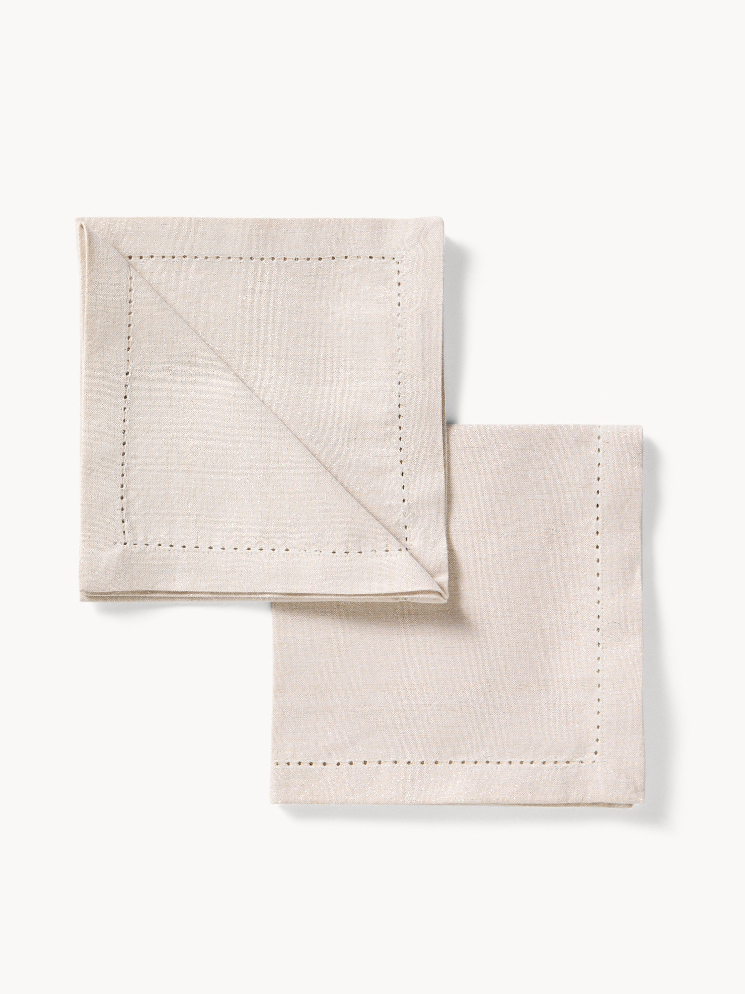 Set of 2 cotton and lurex napkins with hemstitch, White, large image number 0