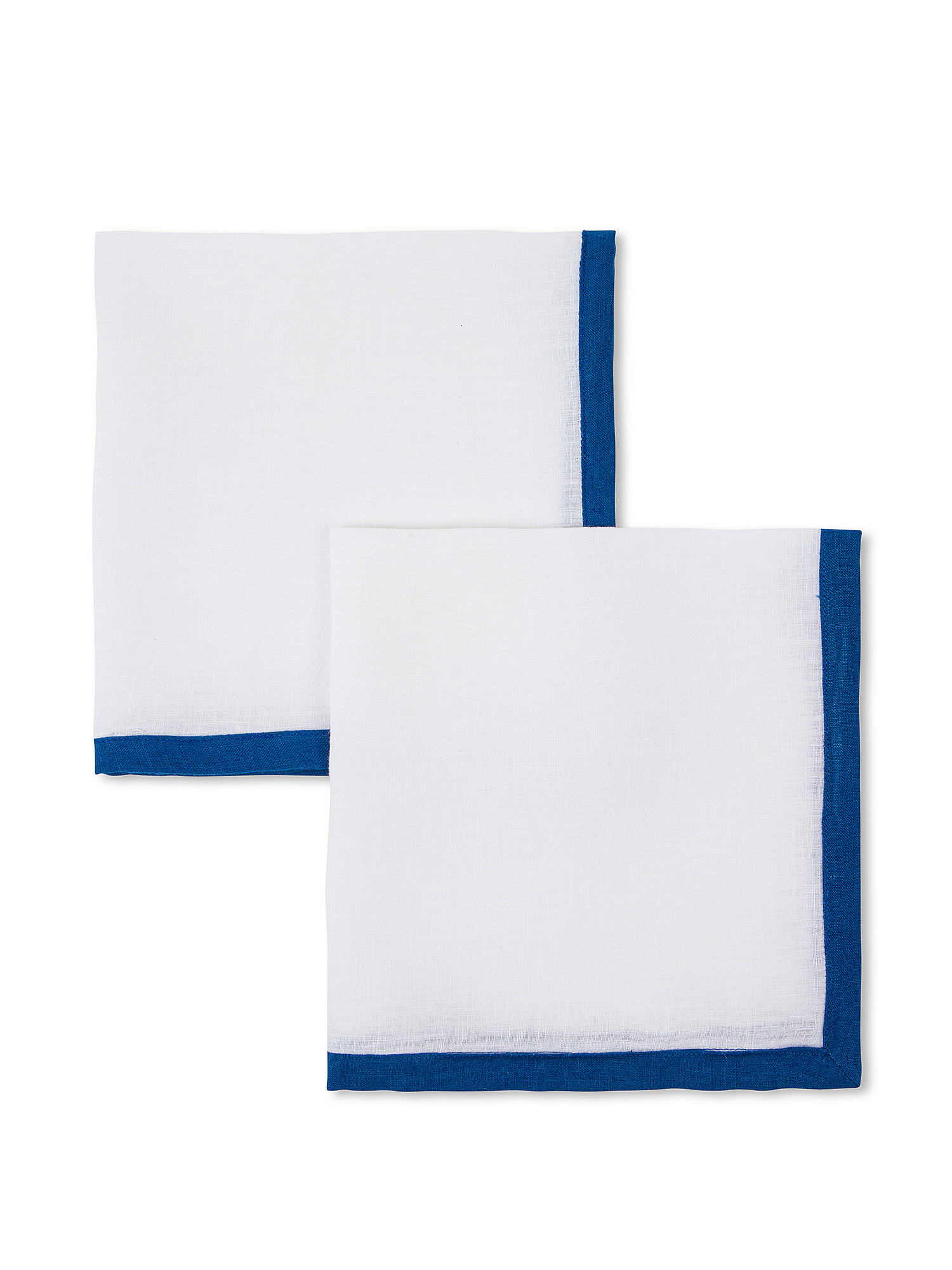 Set 2 tovaglioli puro lino lavato bordo a contrasto, Blu, large image number 0
