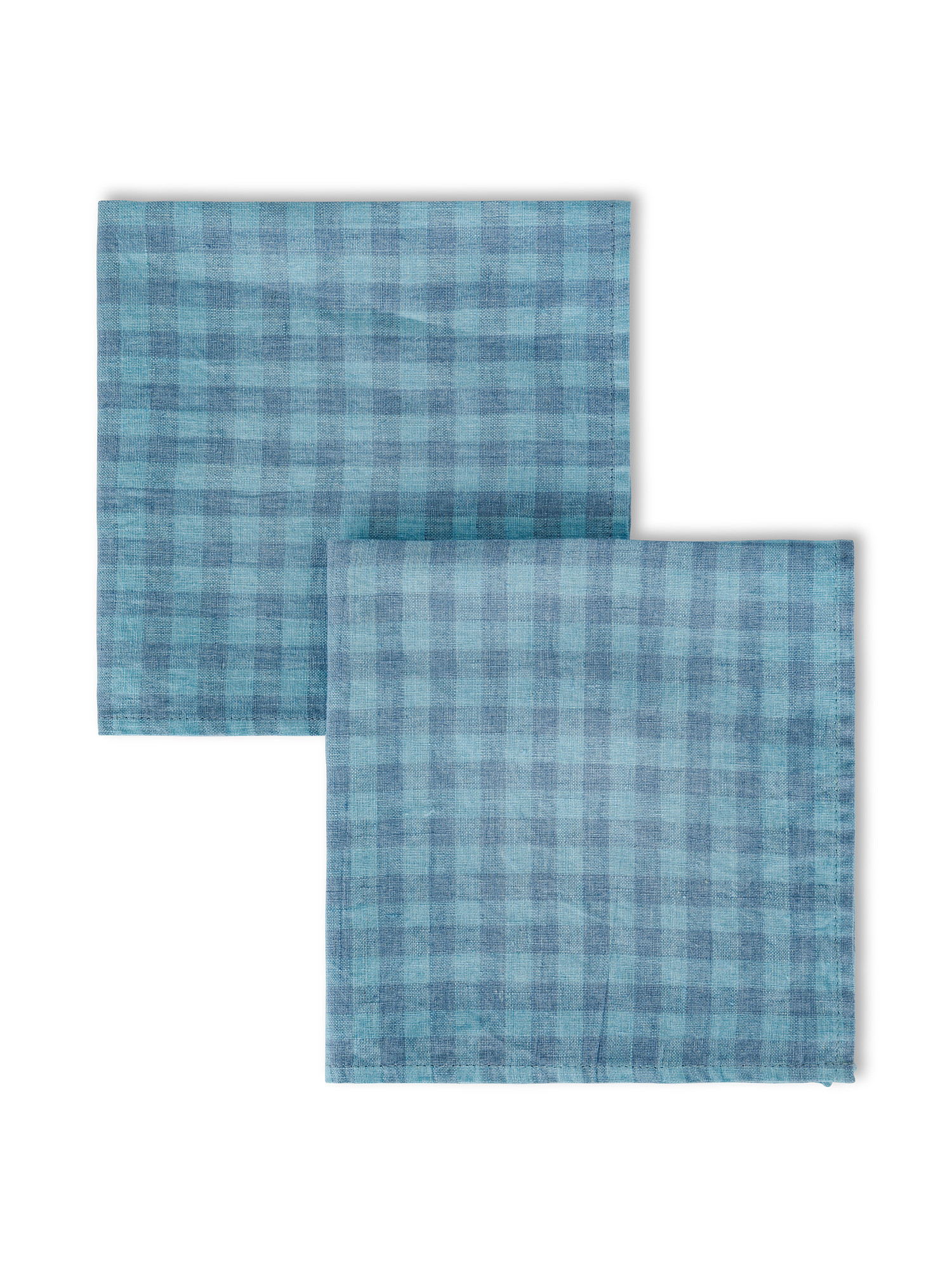 Set 2 tovaglioli puro lino motivo vichy, Azzurro, large image number 0
