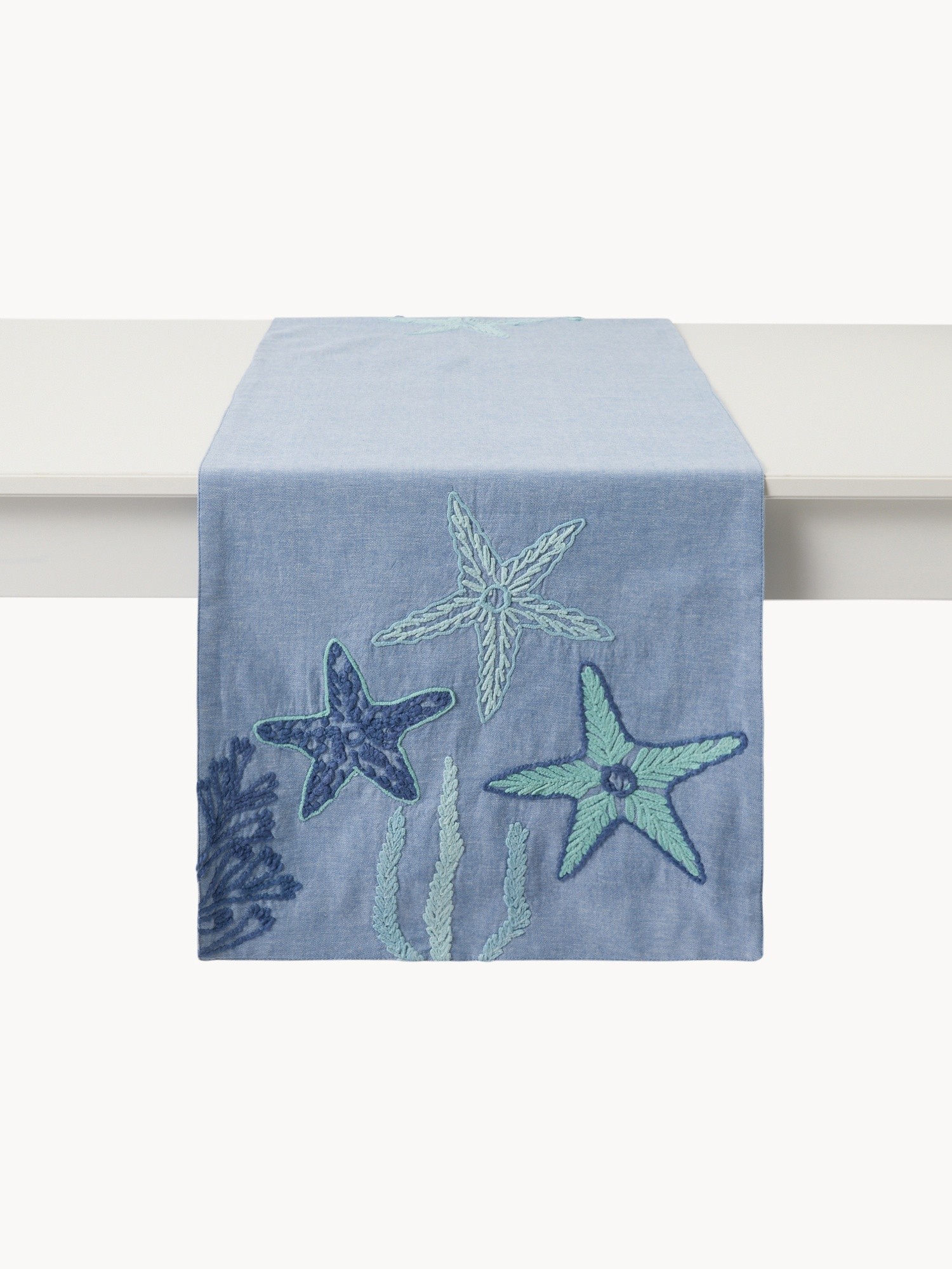 Pure cotton table runner with nautical embroidery - Introductory price, Powder blue, large image number 0