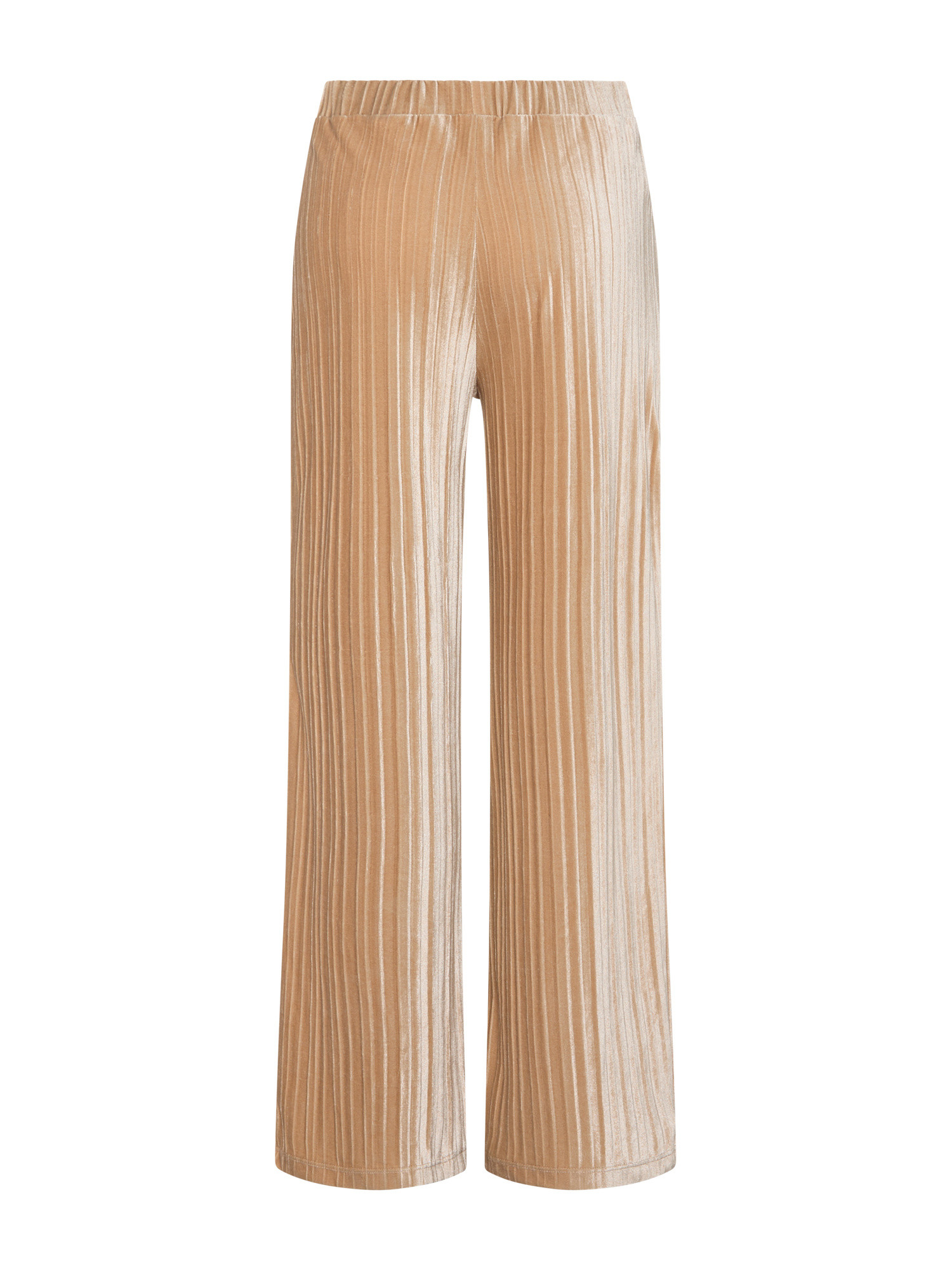 Koan - Wide leg trousers in pleated effect velvet, Champagne Yellow, large image number 1
