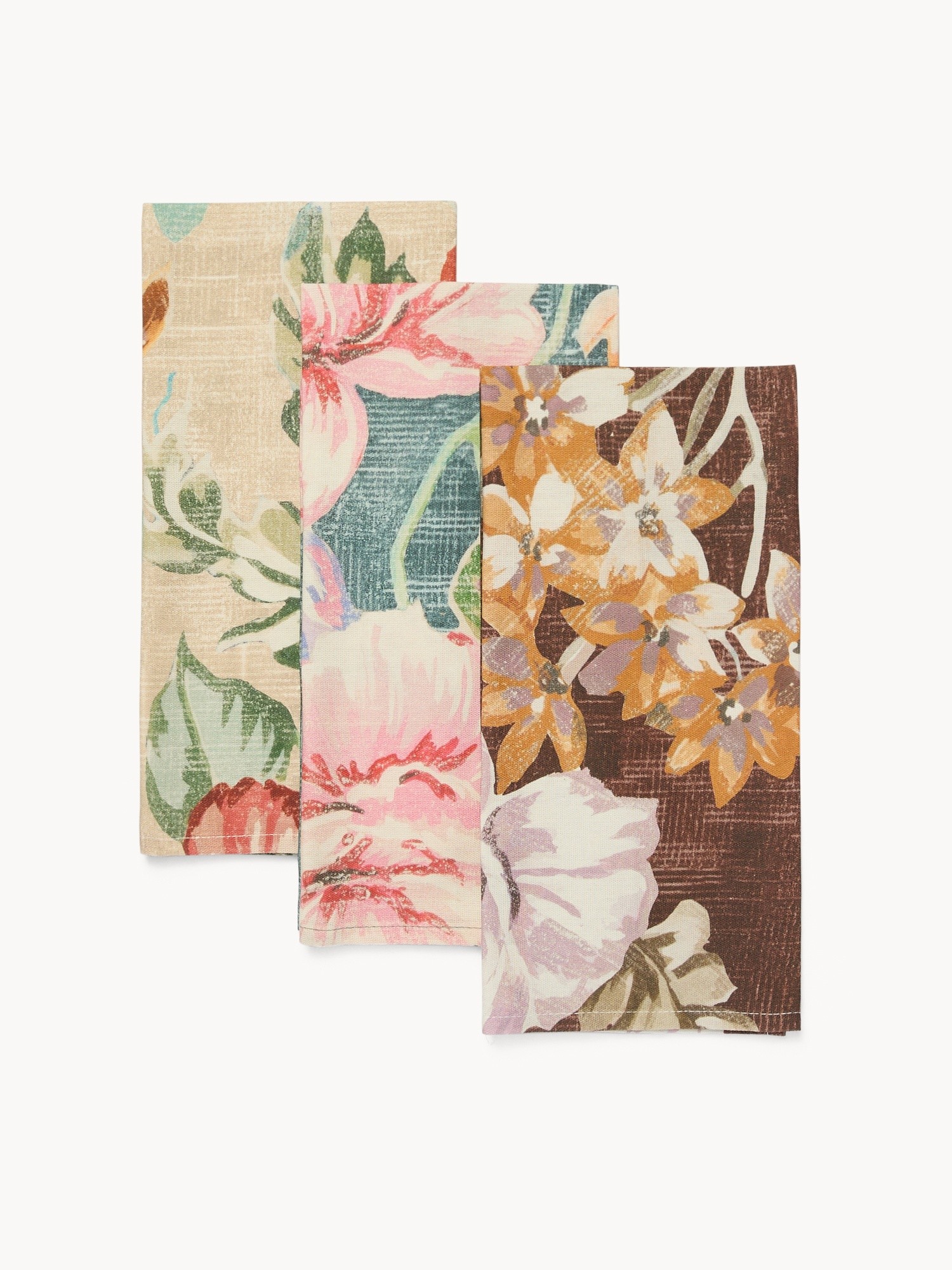 Set of 3 Cotton Panama Tea Towels with Floral Print - Discounted Price, Multicolor, large image number 0