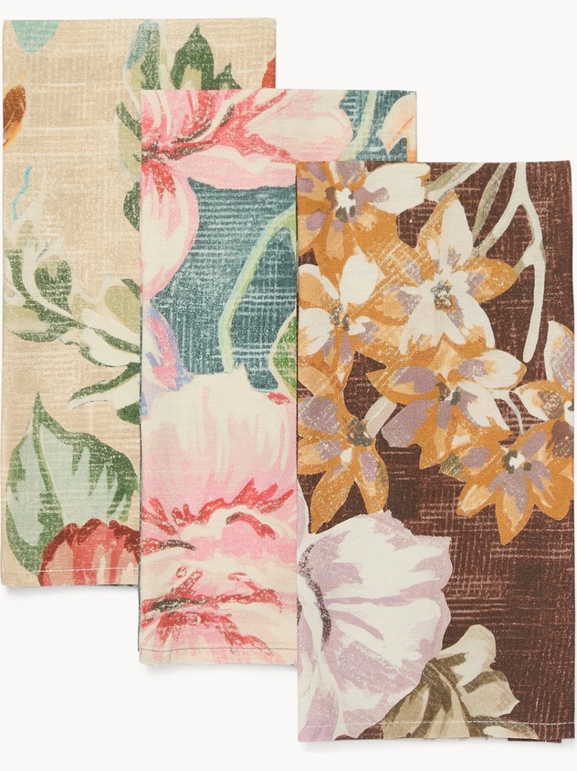 Set of 3 Cotton Panama Tea Towels with Floral Print - Discounted Price
