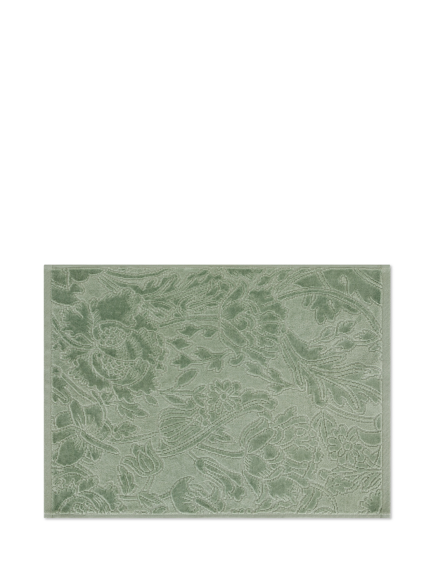 Asciugamano in velour di puro cotone tinta unita con lavorazione fiori, Verde, large image number 1