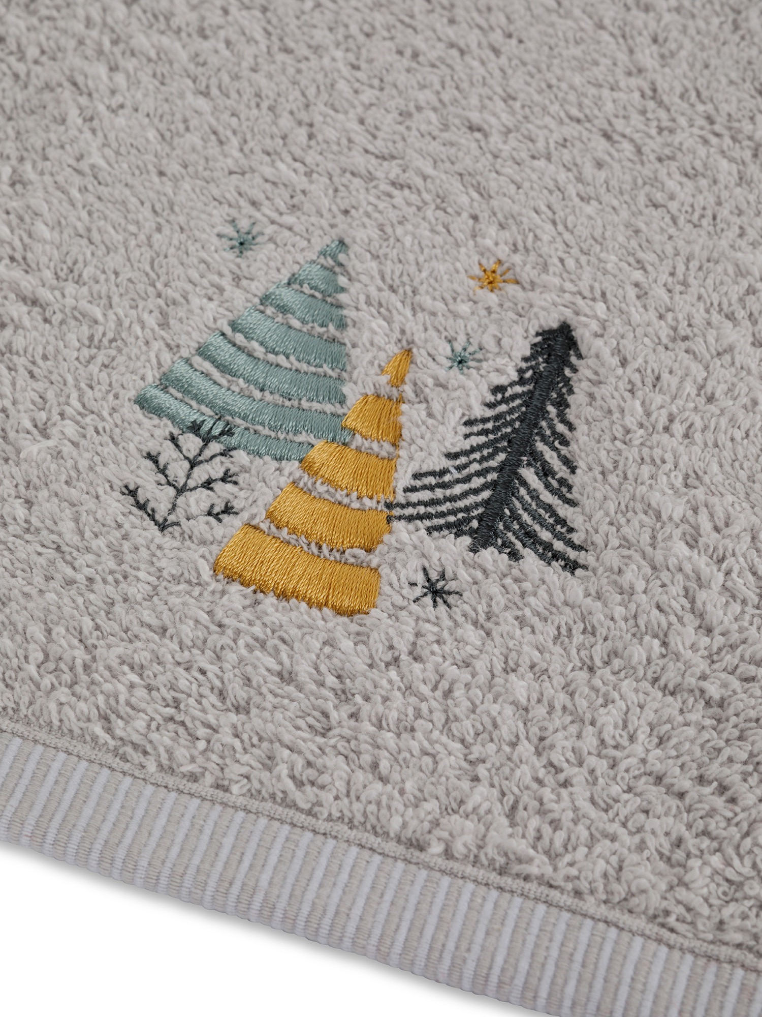 Set 2 asciugamani ricamo alberi di Natale, Grigio, large image number 3