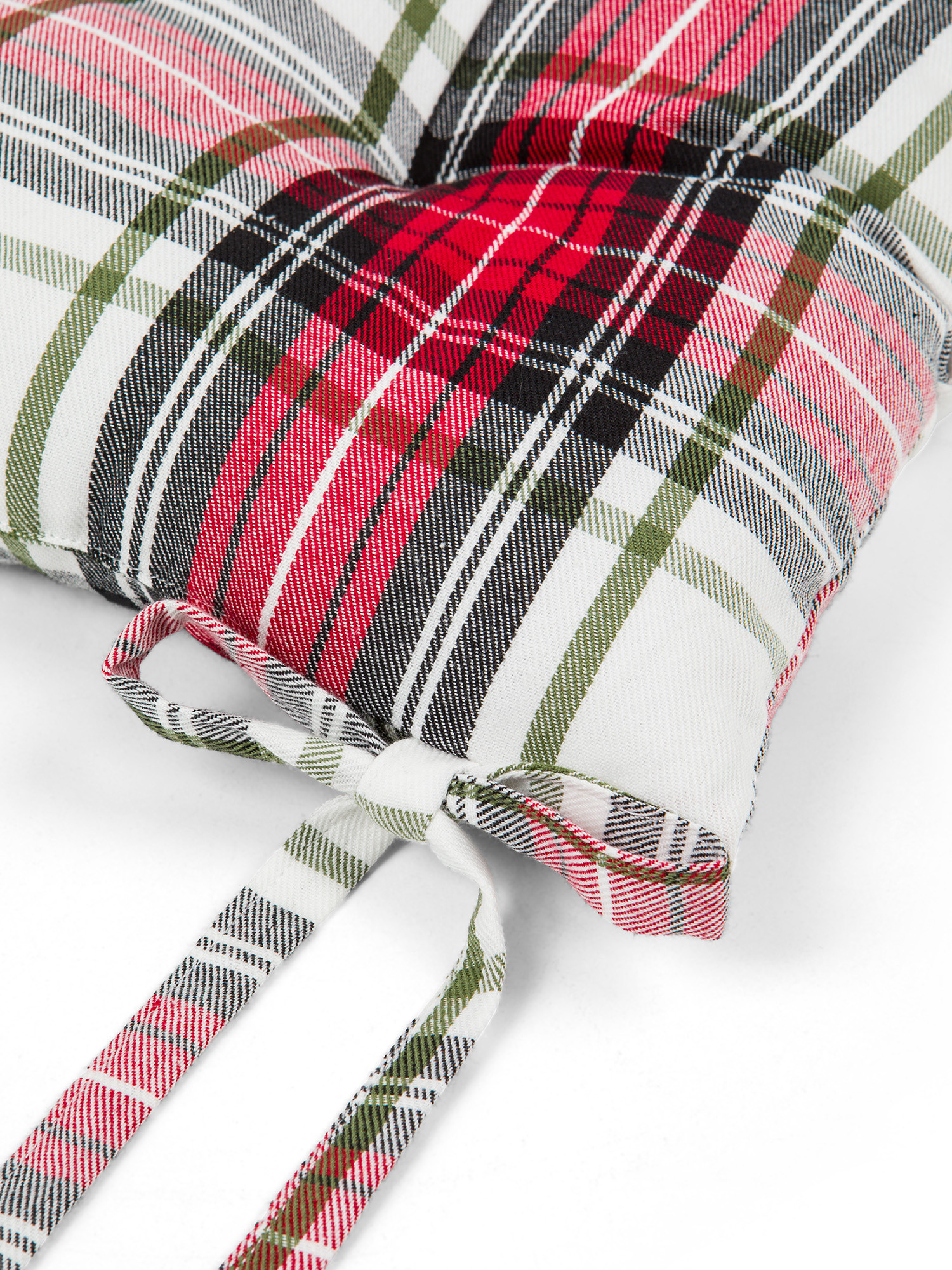 Tartan cotton twill chair cushion, White, large image number 1
