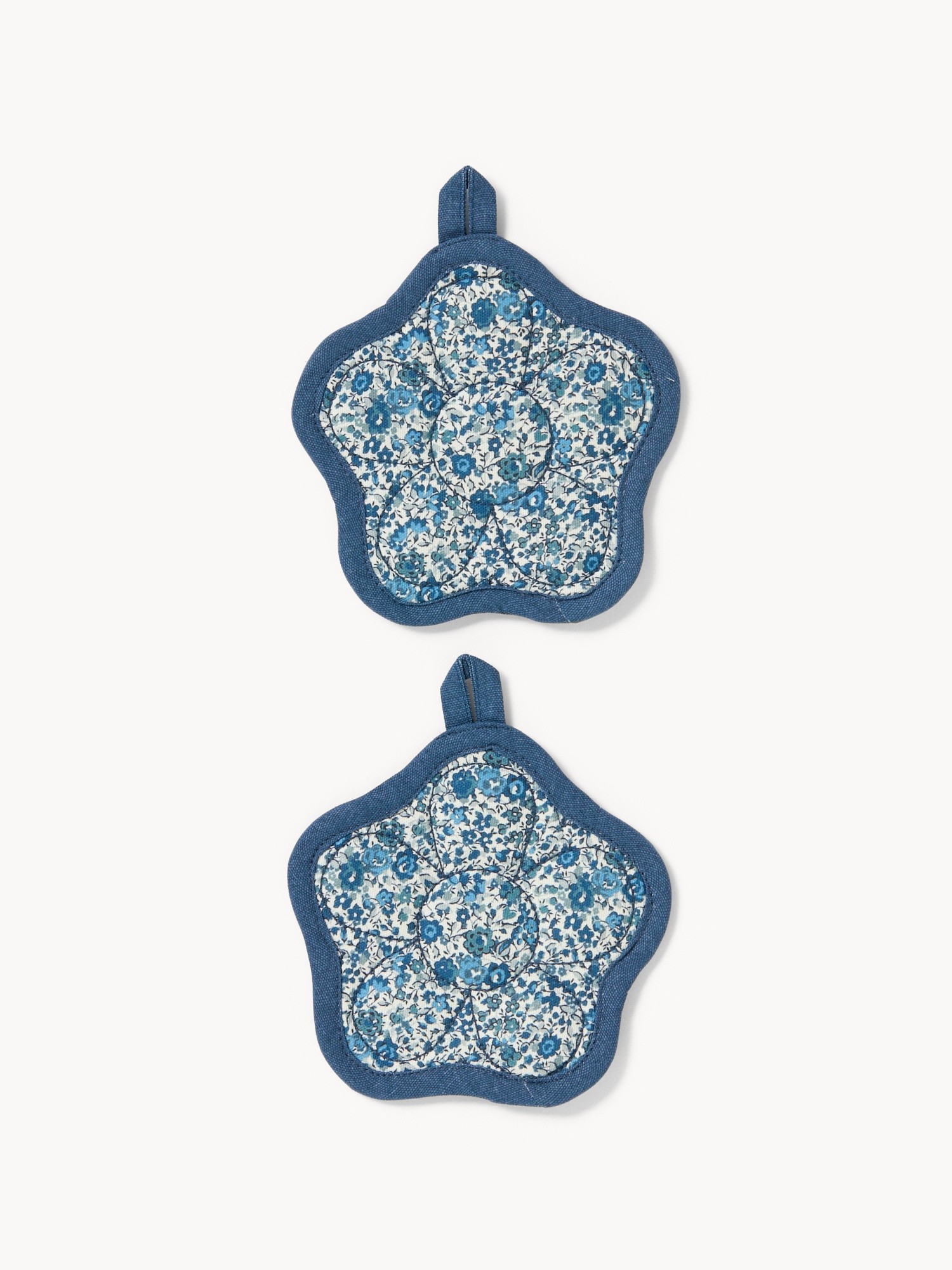 Set of 2 pure cotton shaped pot holders with flower print - Discounted Price, Blue, large image number 0