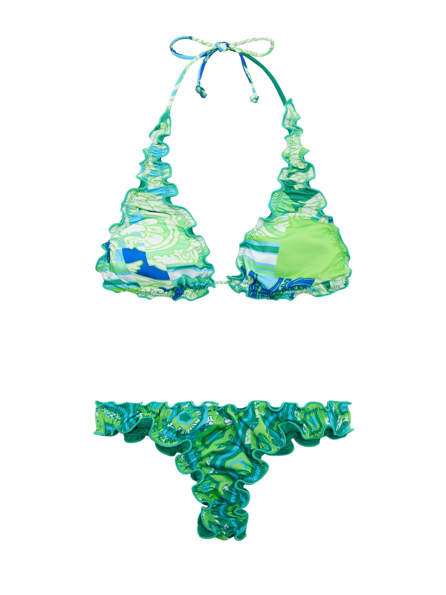 F**K - Triangle bikini and American briefs with print, Green, large image number 0