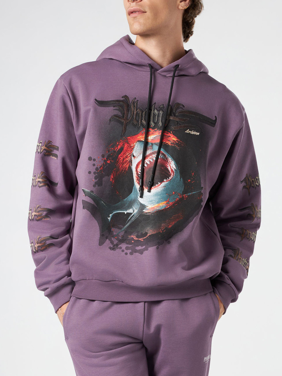 Phobia - Cotton sweatshirt with shark print, Purple, large image number 1