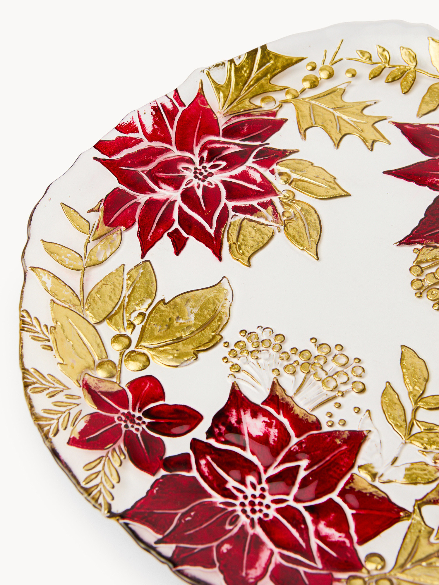 Glass serving plate with a flower design, Red, large image number 1