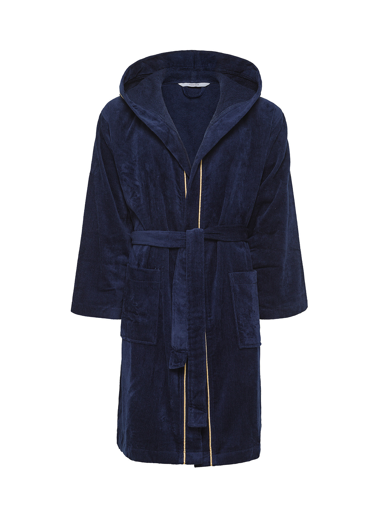 Solid color velor cotton bathrobe, Blue, large image number 0
