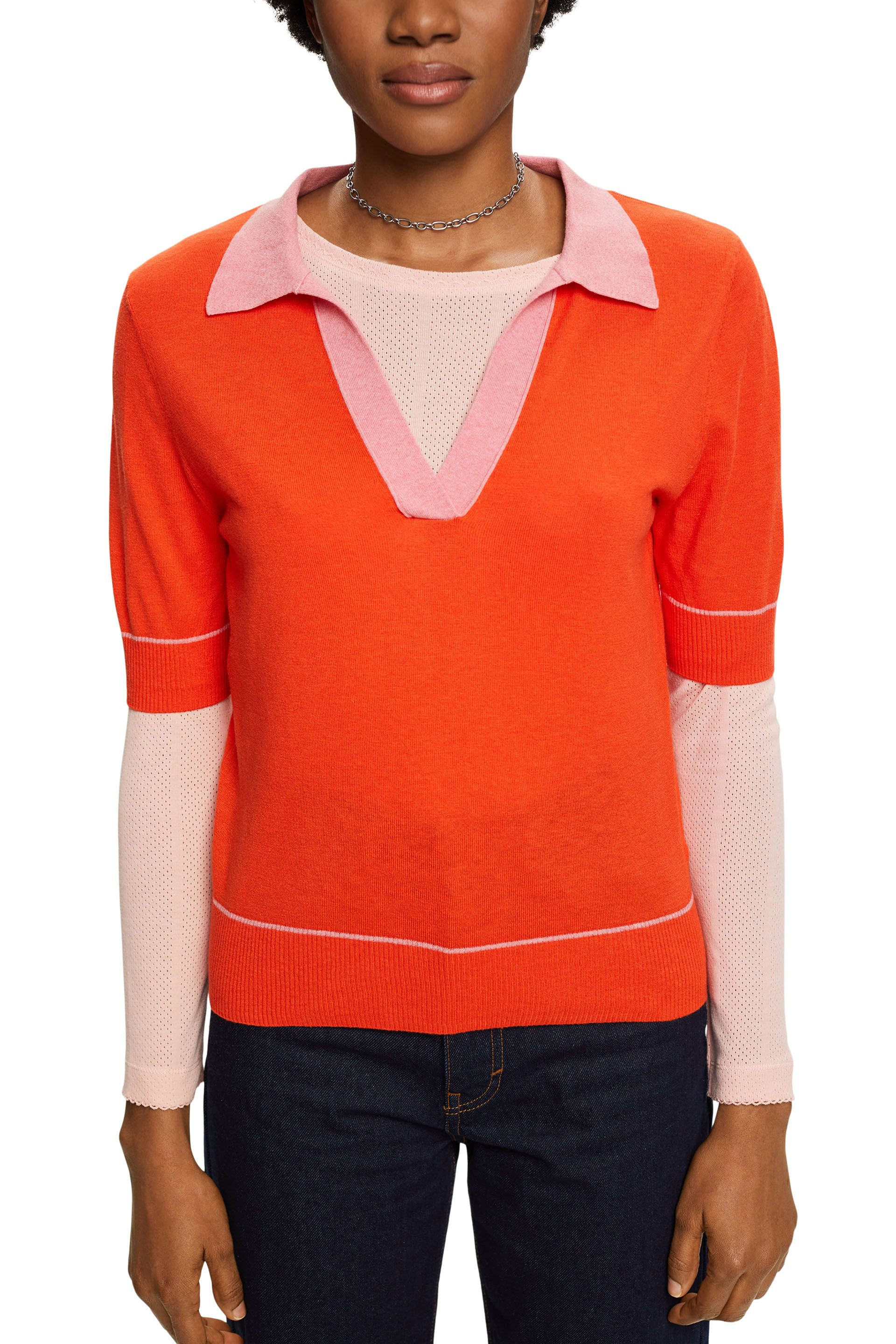Esprit - Pullover con scollo a V, Arancione, large image number 2