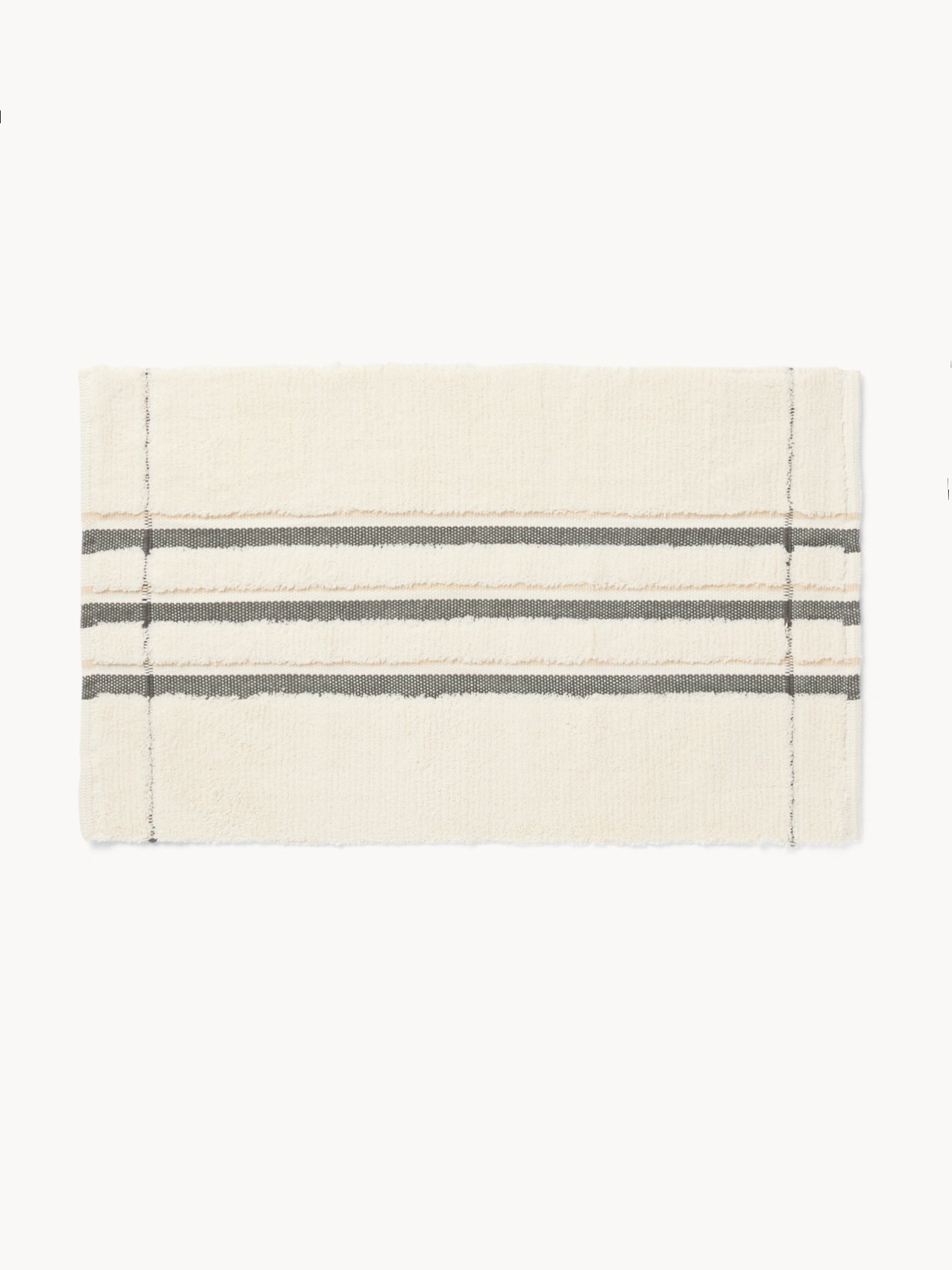 Tufted Cotton Bath Mat with Contrasting Stripes - Discounted Price, White, large image number 0