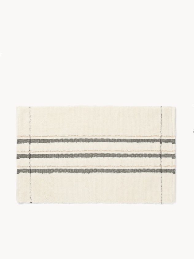 Tufted Cotton Bath Mat with Contrasting Stripes - Discounted Price