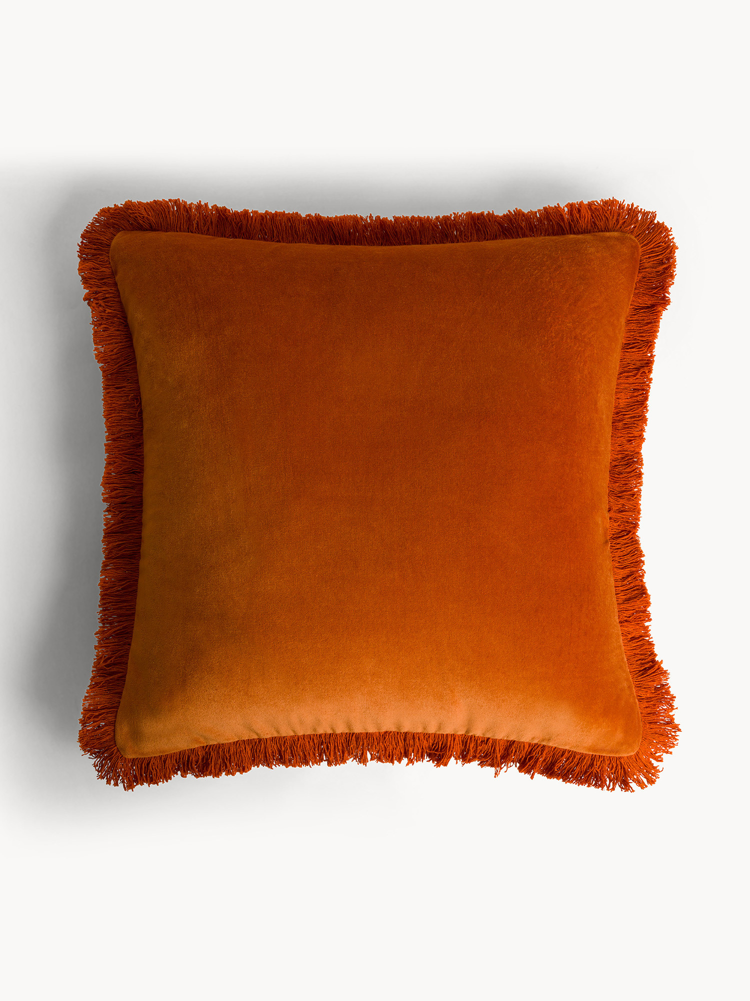45x45 cm velvet cushion with fringes, Orange, large image number 0