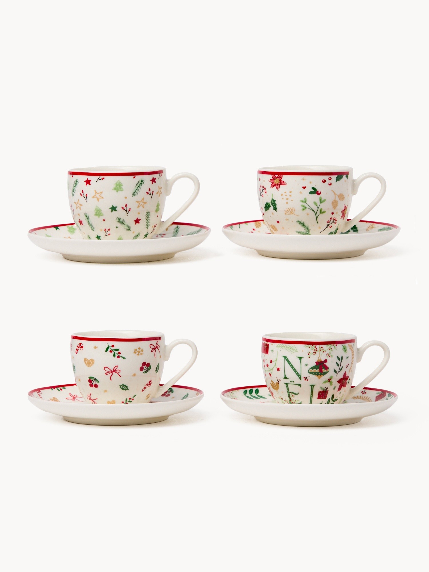 Set of 4 coffee cups in New Bone China with Christmas motifs, Multicolor, large image number 0
