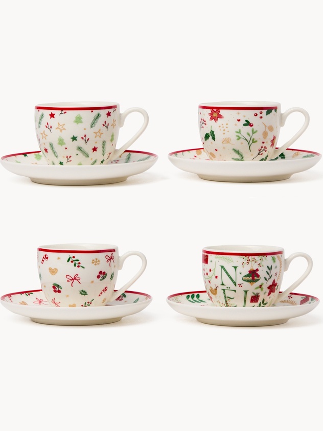 Set of 4 coffee cups in New Bone China with Christmas motifs