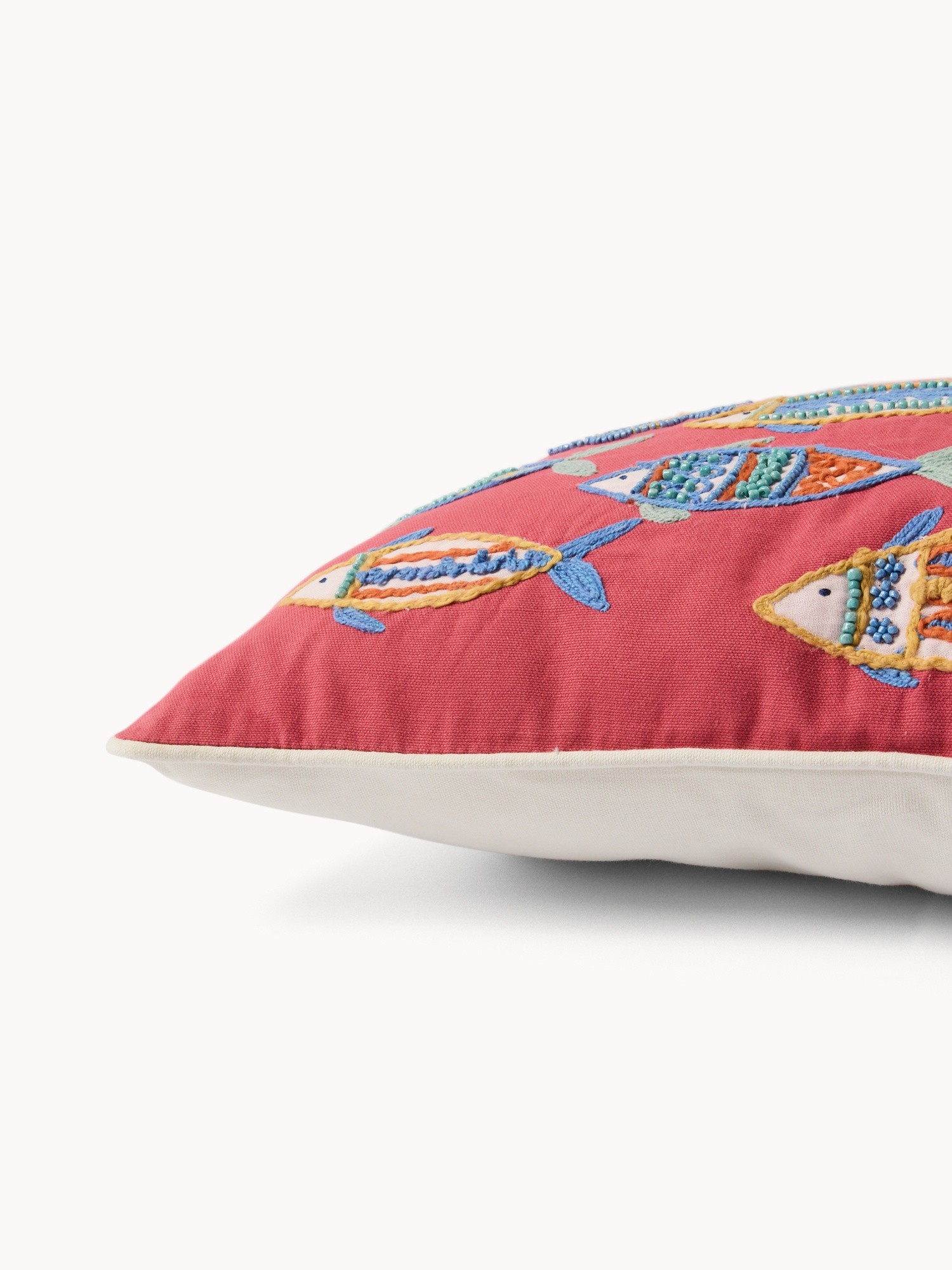 Cotton cushion with fish embroidery,35x50cm - Introductory price, Multicolor, large image number 2