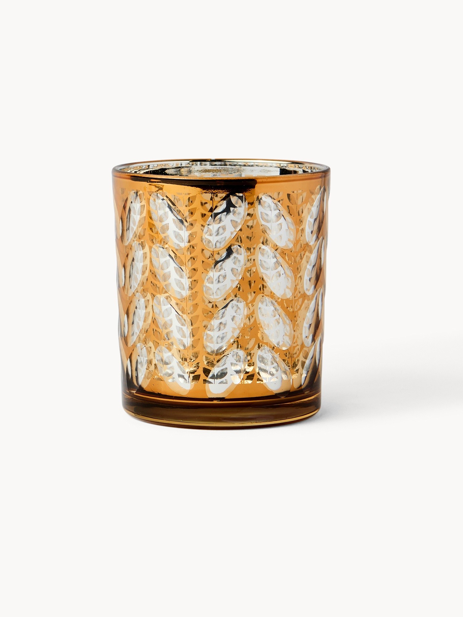 Portacandele in vetro decoro a foglie, Oro, large image number 0