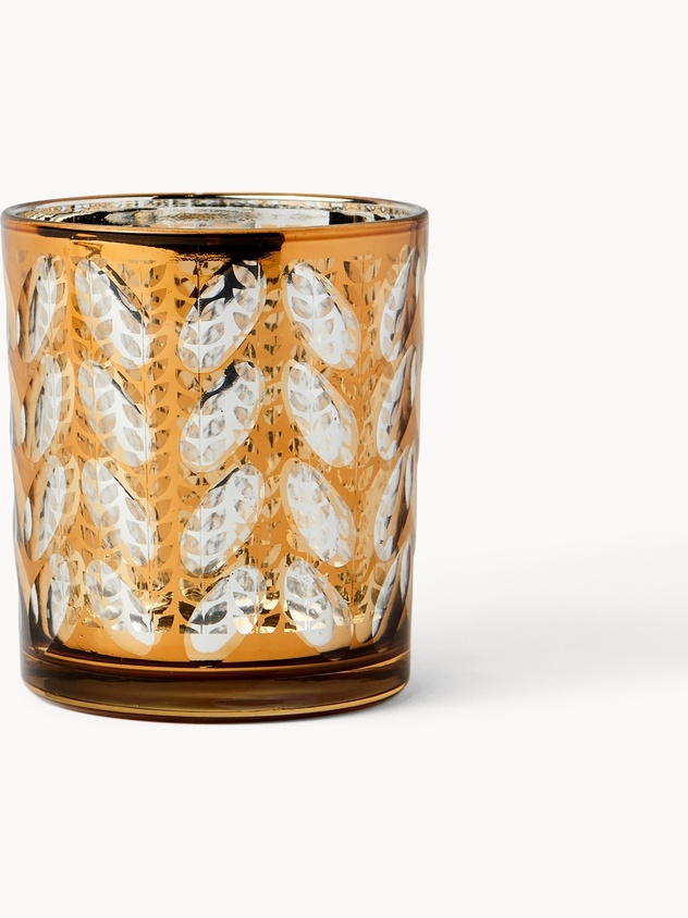 Portacandele in vetro decoro a foglie