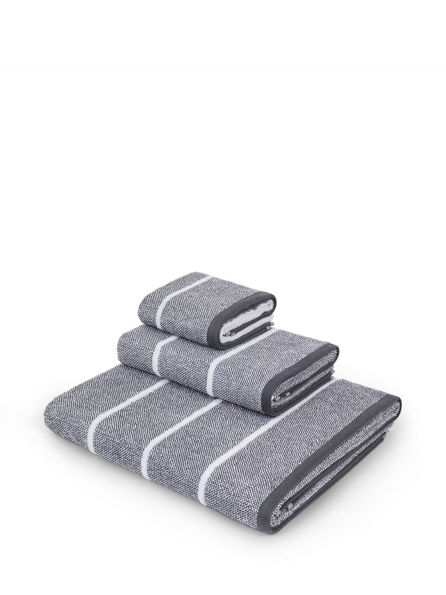 Asciugamano in spugna di cotone a righe melange, Grigio, large image number 0