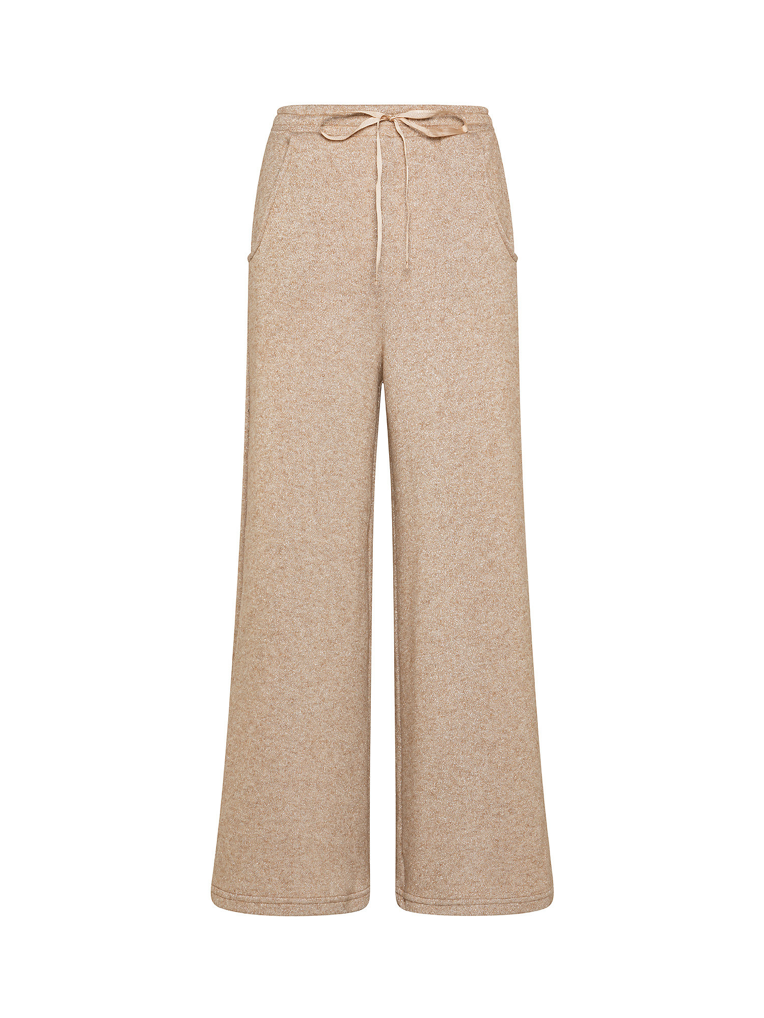 Lurex fleece trousers with drawstring at the waist, Beige, large image number 0