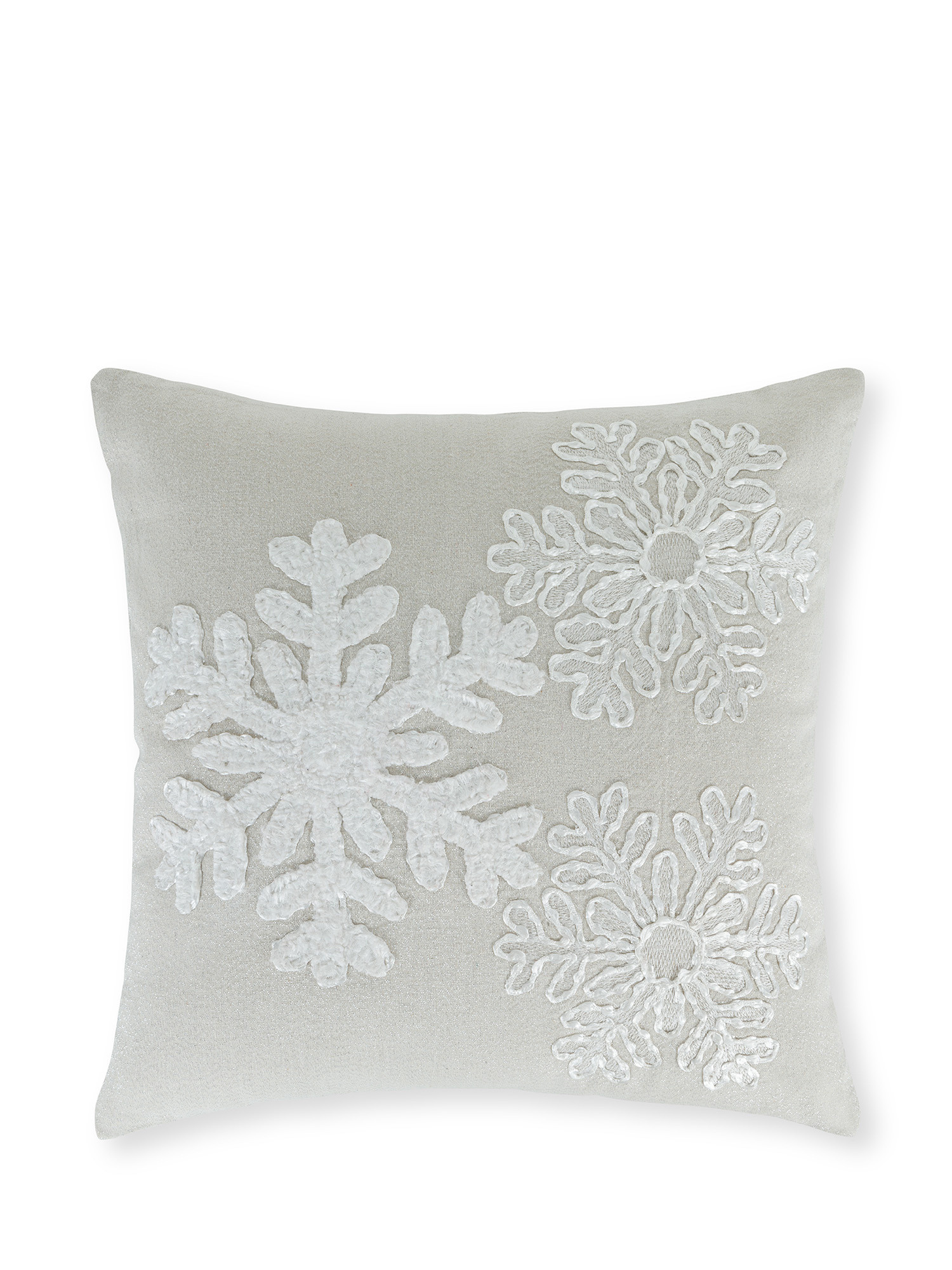 Cuscino con motivo a rilievo fiocchi di neve 45x45 cm, Bianco, large image number 0