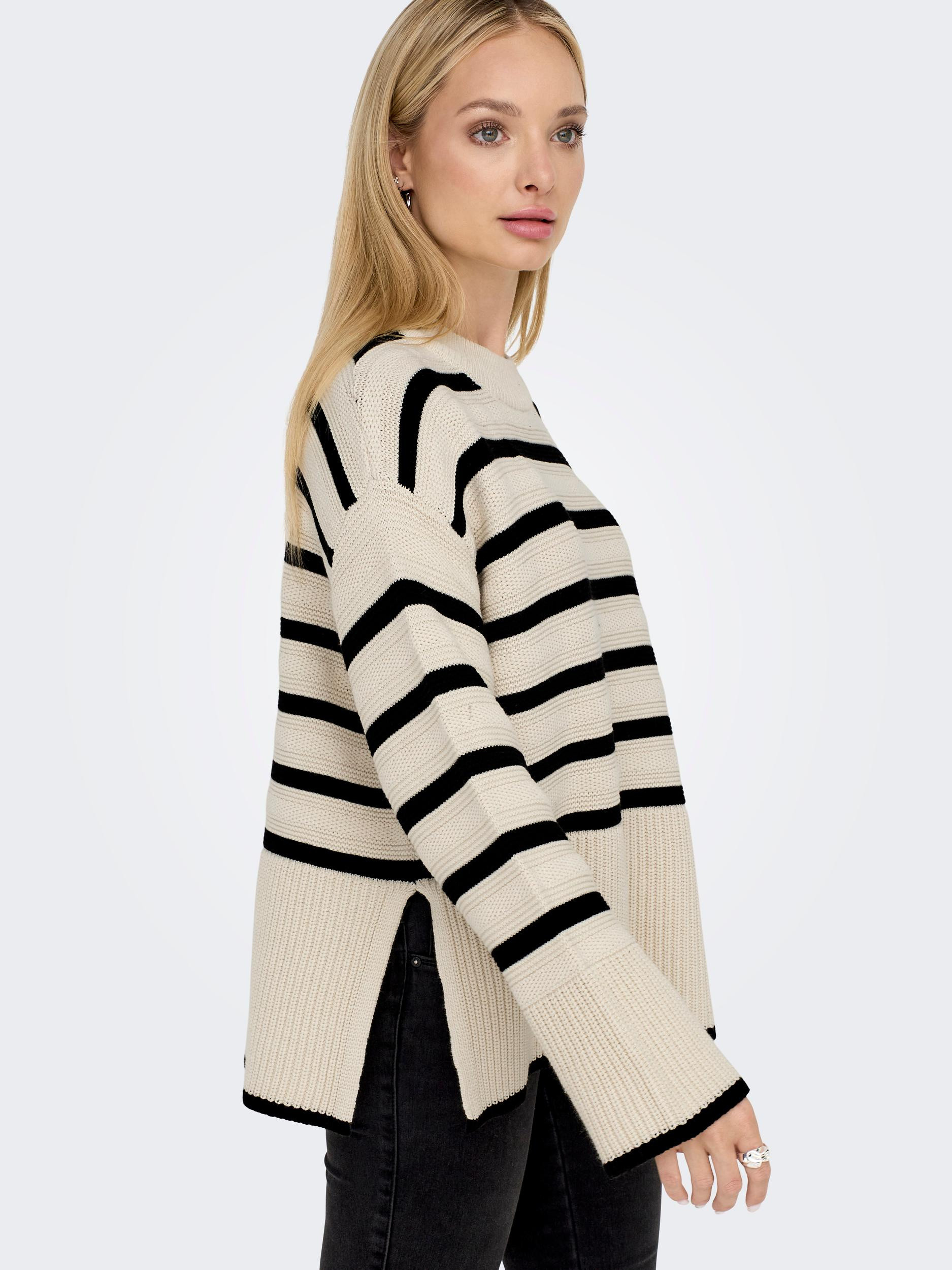 Only - Pullover a righe in misto cotone, Beige, large image number 5