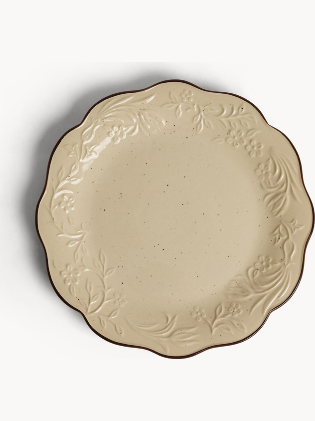 Piatto piano in stoneware con filo marrone
