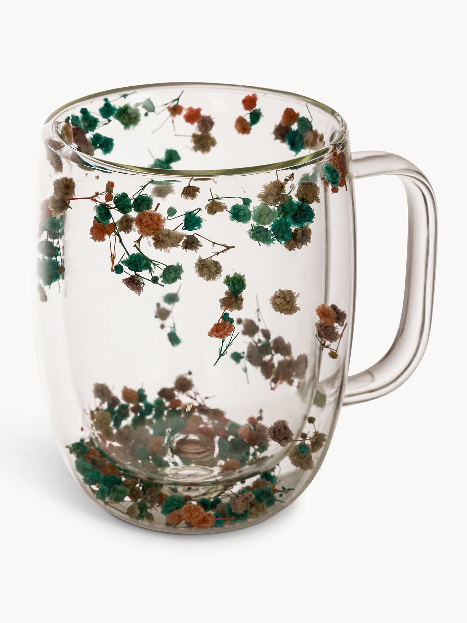 Mug in vetro doppio con fiori, Trasparente, large image number 1