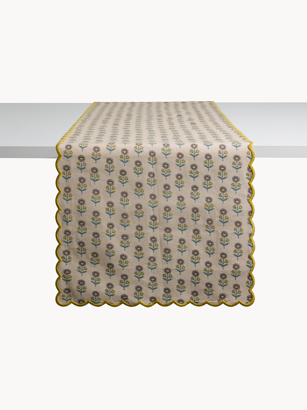 Block print runner with contrasting overlock